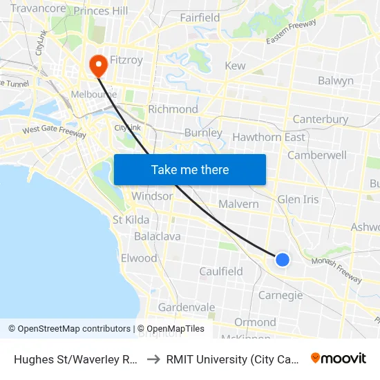 Hughes St/Waverley Rd #63 to RMIT University (City Campus) map