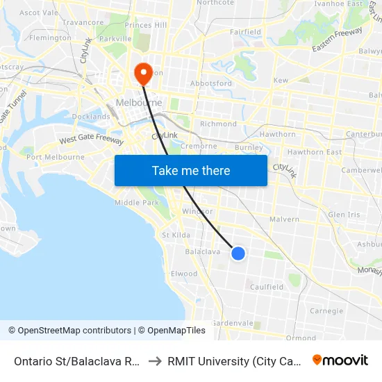 Ontario St/Balaclava Rd #44 to RMIT University (City Campus) map