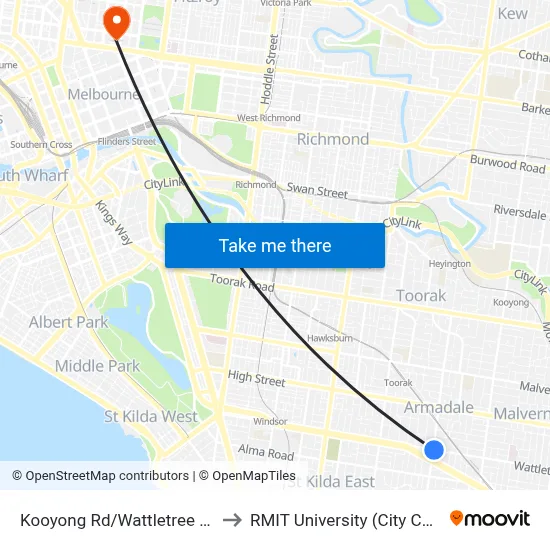 Kooyong Rd/Wattletree Rd #42 to RMIT University (City Campus) map