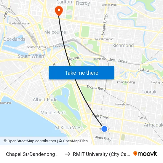 Chapel St/Dandenong Rd #32 to RMIT University (City Campus) map