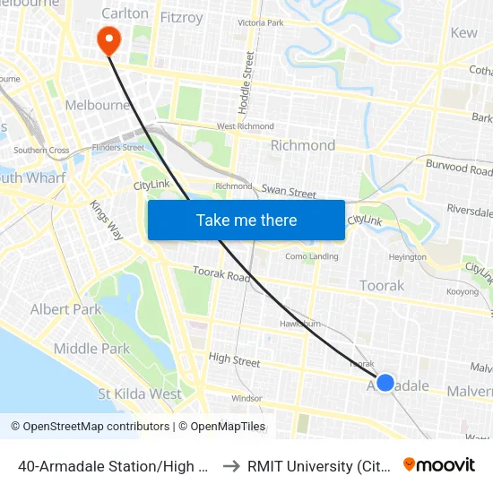 Armadale Station/High St #40 to RMIT University (City Campus) map