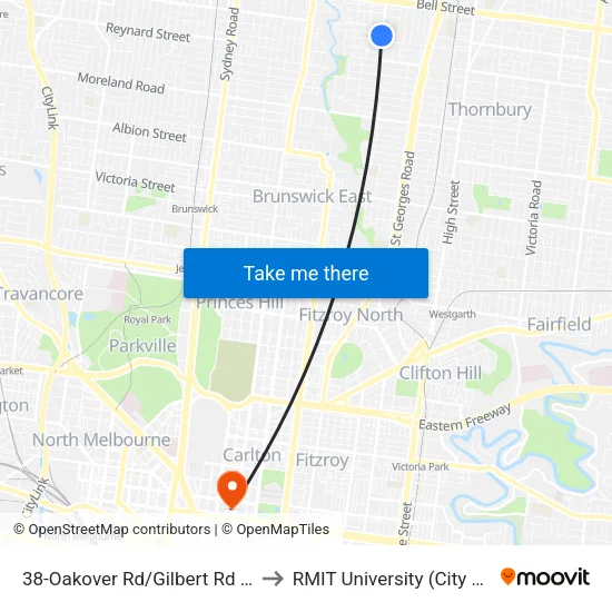 Oakover Rd/Gilbert Rd #38 to RMIT University (City Campus) map