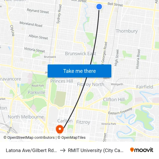 Latona Ave/Gilbert Rd #39 to RMIT University (City Campus) map