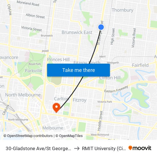 30-Gladstone Ave/St Georges Rd (Northcote) to RMIT University (City Campus) map