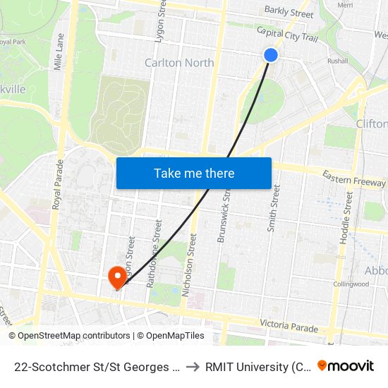 22-Scotchmer St/St Georges Rd (Fitzroy North) to RMIT University (City Campus) map