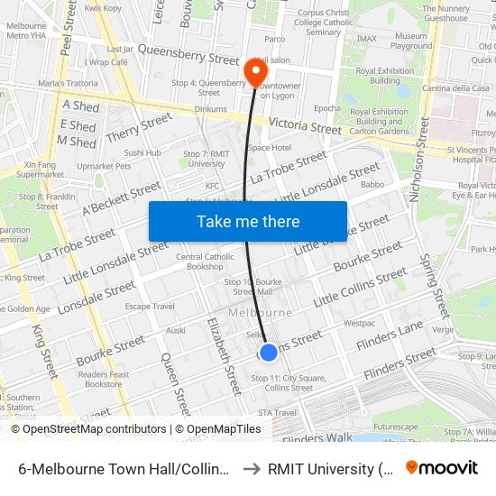 6-Melbourne Town Hall/Collins St (Melbourne City) to RMIT University (City Campus) map