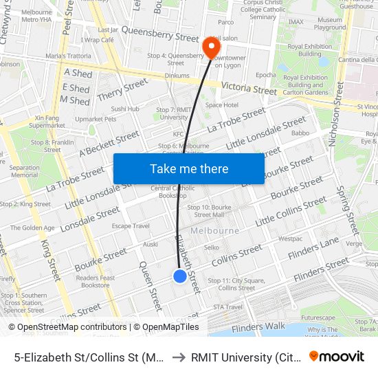 5-Elizabeth St/Collins St (Melbourne City) to RMIT University (City Campus) map