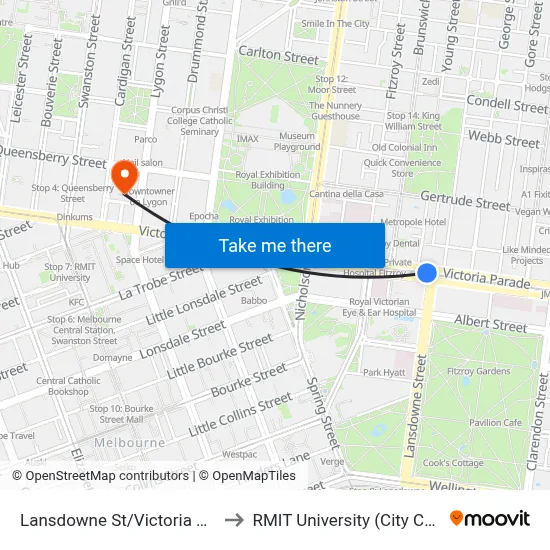 Lansdowne St/Victoria Pde #13 to RMIT University (City Campus) map