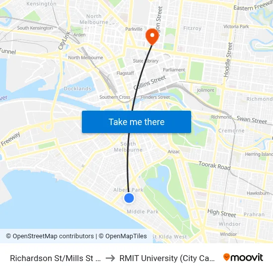 Richardson St/Mills St #135 to RMIT University (City Campus) map