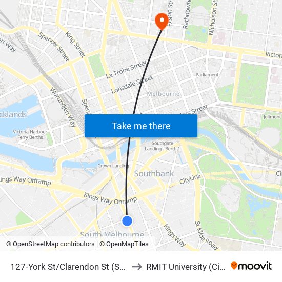 127-York St/Clarendon St (South Melbourne) to RMIT University (City Campus) map