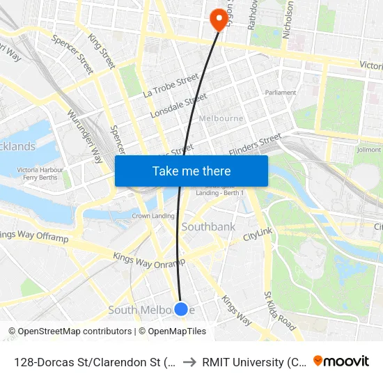 Dorcas St/Clarendon St #128 to RMIT University (City Campus) map