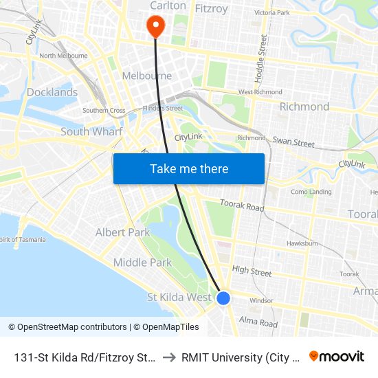 131-St Kilda Rd/Fitzroy St (St Kilda) to RMIT University (City Campus) map