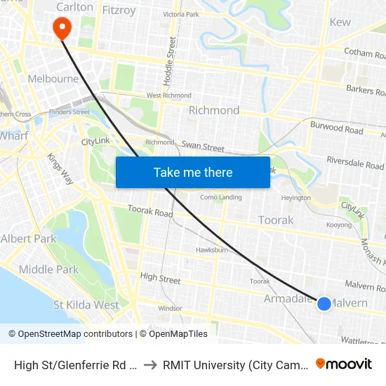 High St/Glenferrie Rd #57 to RMIT University (City Campus) map