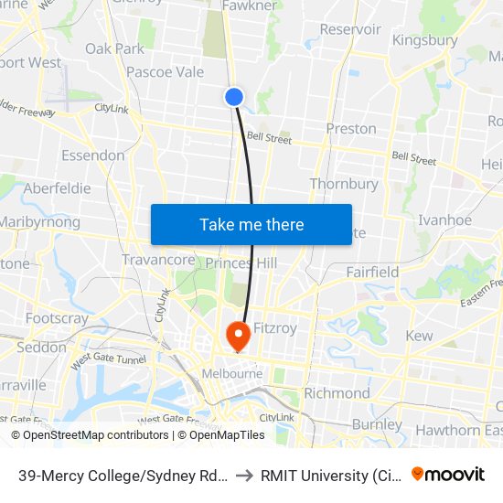 39-Mercy College/Sydney Rd (Coburg North) to RMIT University (City Campus) map