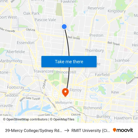 Mercy College/Sydney Rd #39 to RMIT University (City Campus) map