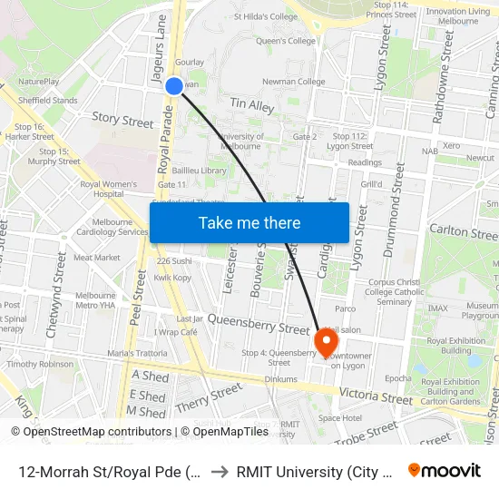 Morrah St/Royal Pde #12 to RMIT University (City Campus) map