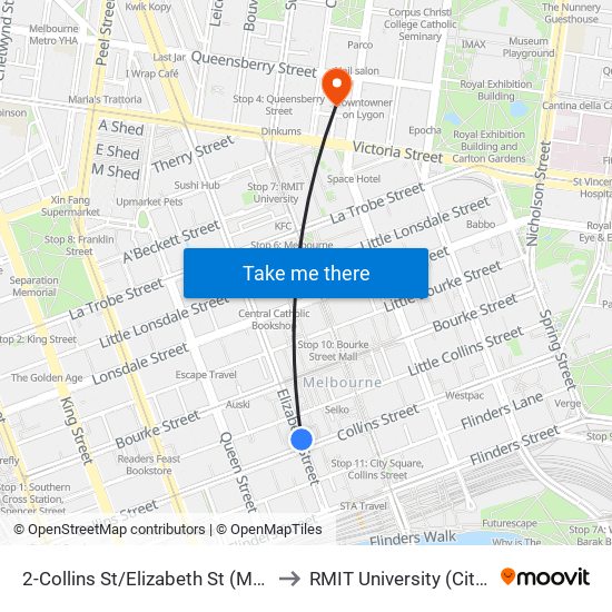2-Collins St/Elizabeth St (Melbourne City) to RMIT University (City Campus) map
