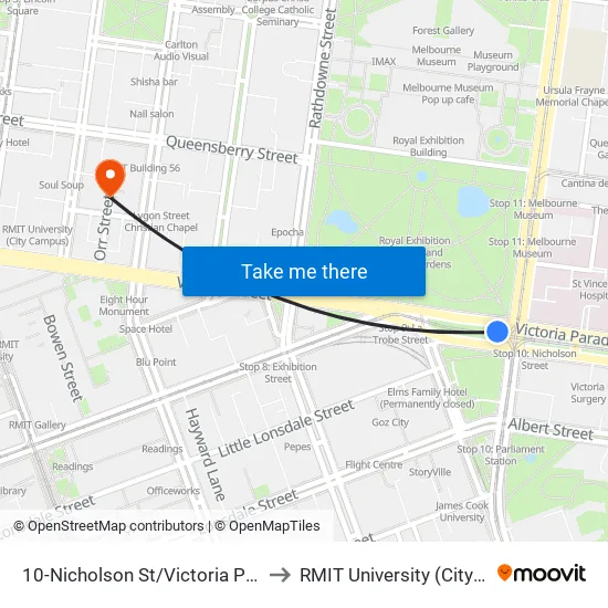 Nicholson St/Victoria Pde #10 to RMIT University (City Campus) map