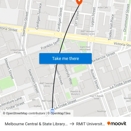 Melbourne Central & State Library Stations/La Trobe St (Melb... #6 to RMIT University (City Campus) map