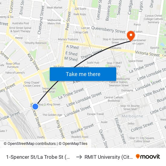 1-Spencer St/La Trobe St (Melbourne City) to RMIT University (City Campus) map