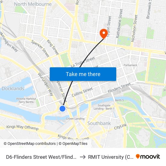 D6-Flinders Street West/Flinders St (Docklands) to RMIT University (City Campus) map