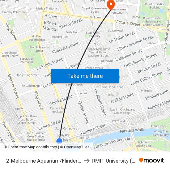 2-Melbourne Aquarium/Flinders St (Melbourne City) to RMIT University (City Campus) map