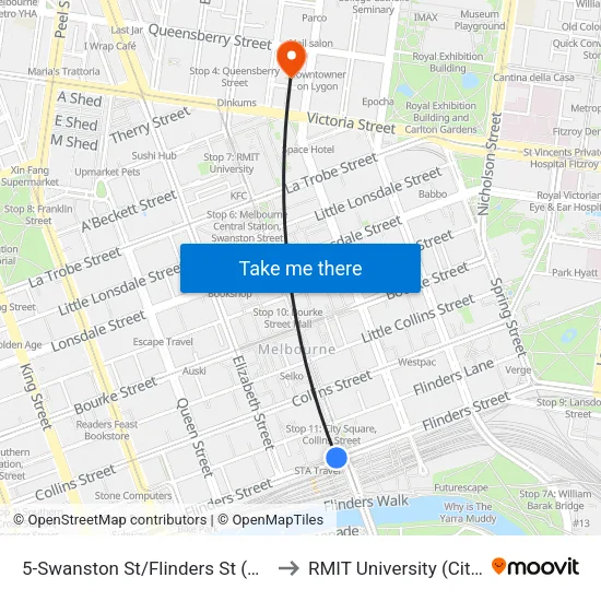 Swanston St/Flinders St #5 to RMIT University (City Campus) map