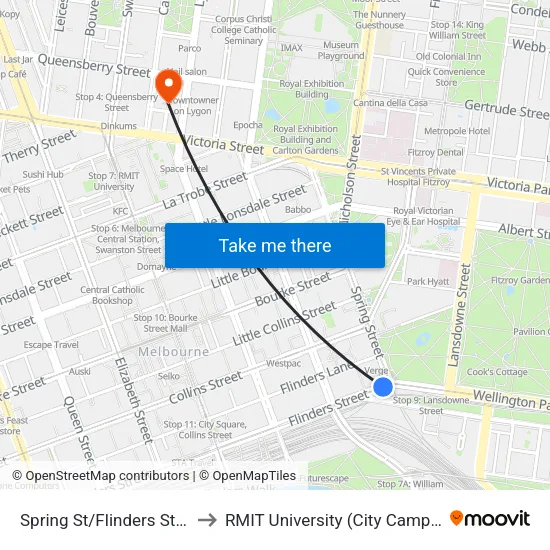 Spring St/Flinders St #8 to RMIT University (City Campus) map