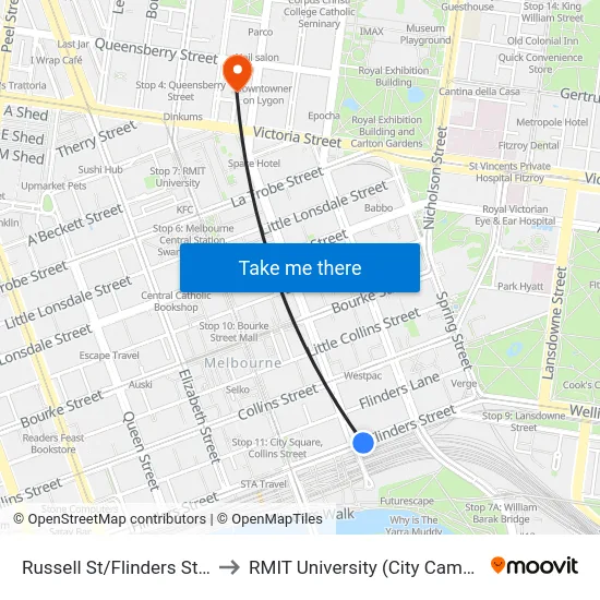 Russell St/Flinders St #6 to RMIT University (City Campus) map