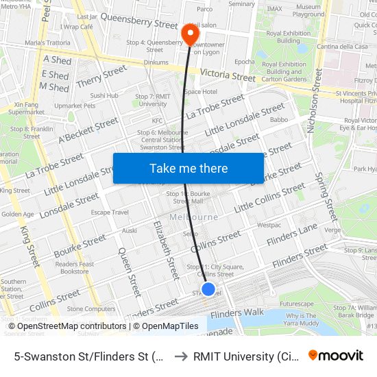 5-Swanston St/Flinders St (Melbourne City) to RMIT University (City Campus) map
