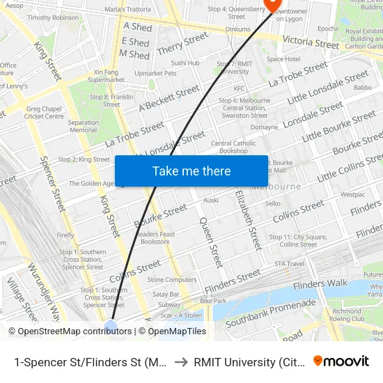 Spencer St/Flinders St #1 to RMIT University (City Campus) map