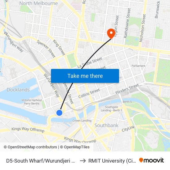 D5-South Wharf/Wurundjeri Way (Docklands) to RMIT University (City Campus) map