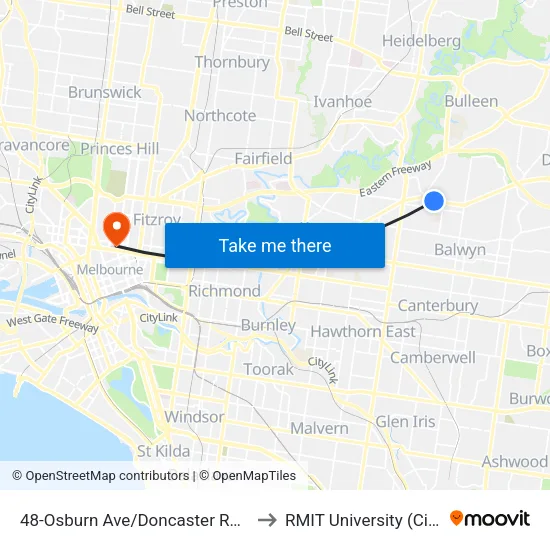 Osburn Ave/Doncaster Rd #48 to RMIT University (City Campus) map