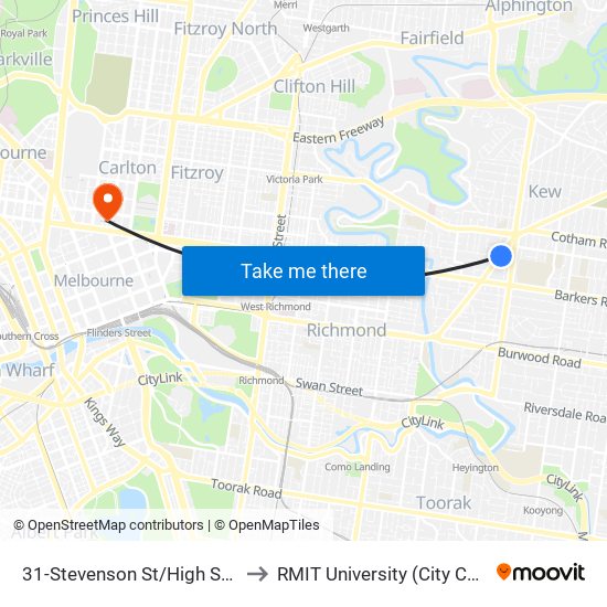 31-Stevenson St/High St (Kew) to RMIT University (City Campus) map