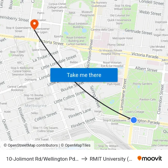 Jolimont Rd/Wellington Pde #10 to RMIT University (City Campus) map