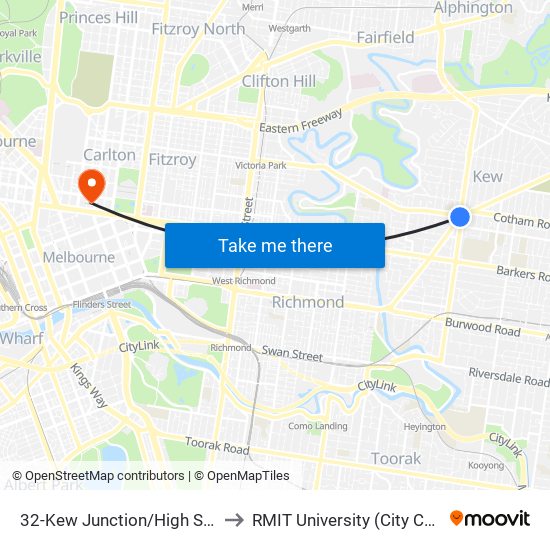 32-Kew Junction/High St (Kew) to RMIT University (City Campus) map