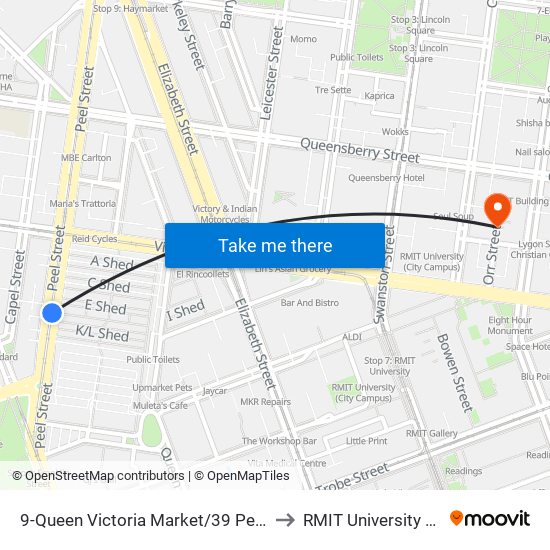 9-Queen Victoria Market/39 Peel St (North Melbourne) to RMIT University (City Campus) map