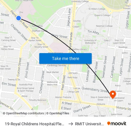 19-Royal Childrens Hospital/Flemington Rd (North Melbourne) to RMIT University (City Campus) map