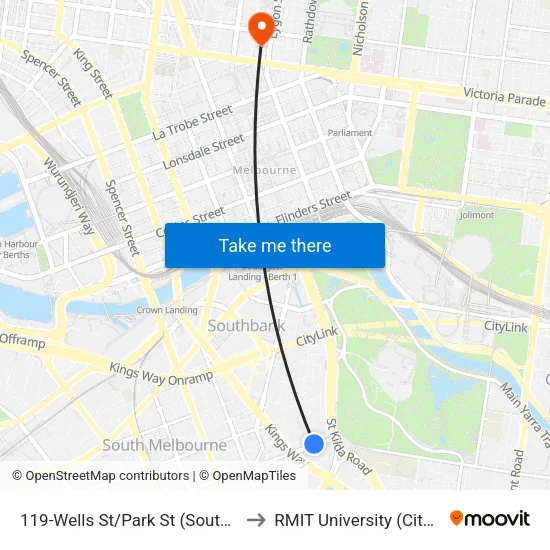 Wells St/Park St #119 to RMIT University (City Campus) map