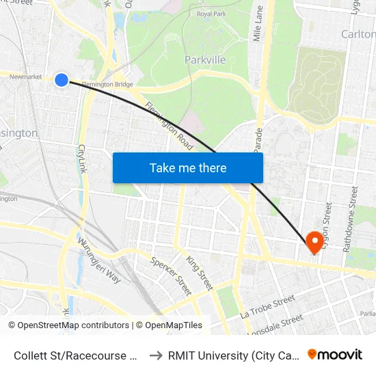 Collett St/Racecourse Rd #24 to RMIT University (City Campus) map