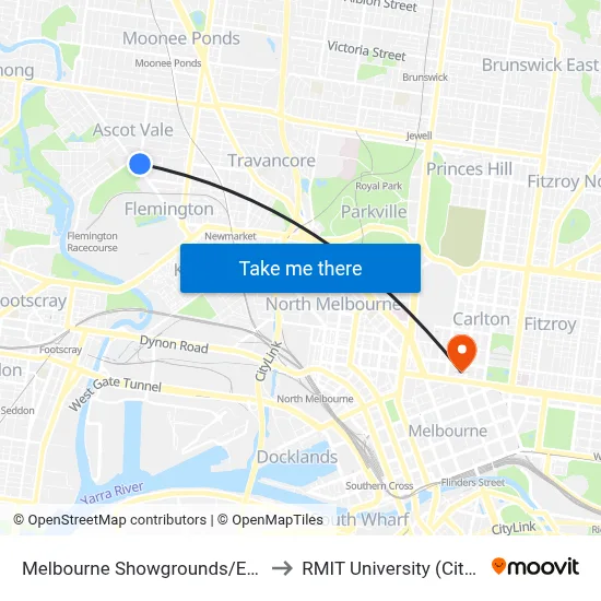 Melbourne Showgrounds/Epsom Rd #33 to RMIT University (City Campus) map