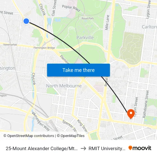 Mount Alexander College/Mt Alexander Rd #25 to RMIT University (City Campus) map