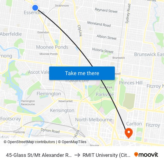 45-Glass St/Mt Alexander Rd (Essendon) to RMIT University (City Campus) map