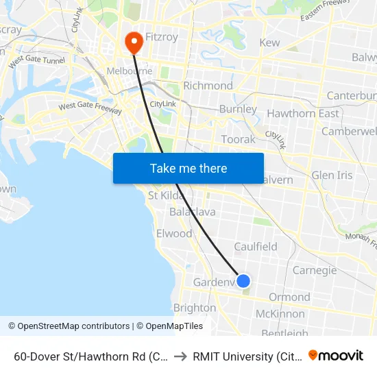 Dover St/Hawthorn Rd #60 to RMIT University (City Campus) map