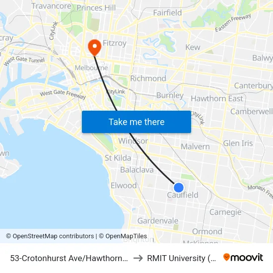 Crotonhurst Ave/Hawthorn Rd #53 to RMIT University (City Campus) map