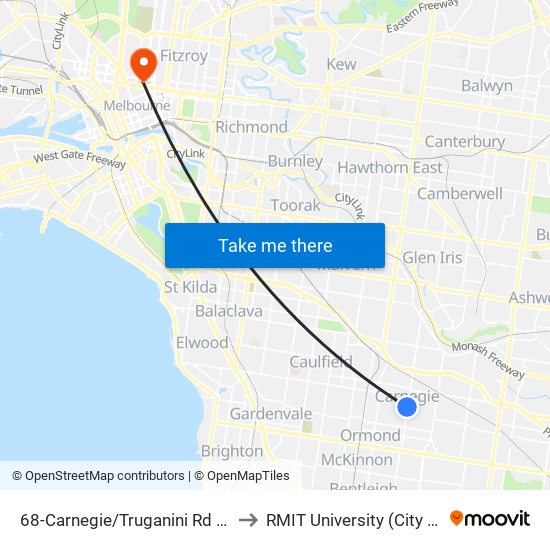 68-Carnegie/Truganini Rd (Carnegie) to RMIT University (City Campus) map