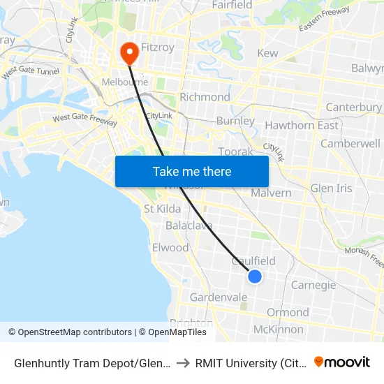 Glenhuntly Tram Depot/Glenhuntly Rd #53 to RMIT University (City Campus) map