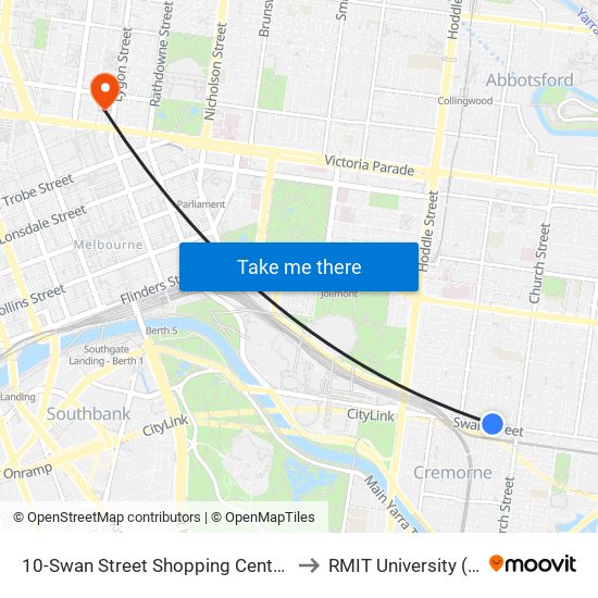 10-Swan Street Shopping Centre/Swan St (Richmond) to RMIT University (City Campus) map