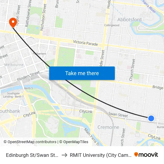 Edinburgh St/Swan St #13 to RMIT University (City Campus) map