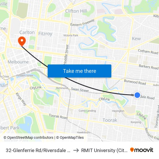 32-Glenferrie Rd/Riversdale Rd (Hawthorn) to RMIT University (City Campus) map